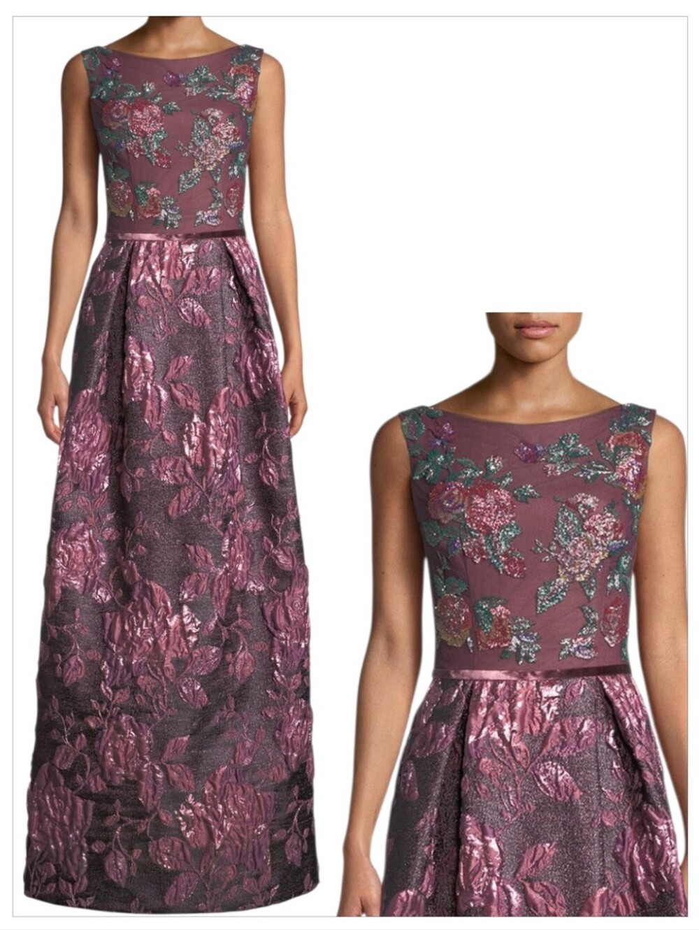 David Meister Floral Jacquard Beaded Gown Pink Maxi Dress Luxury A- Line 8 NWT